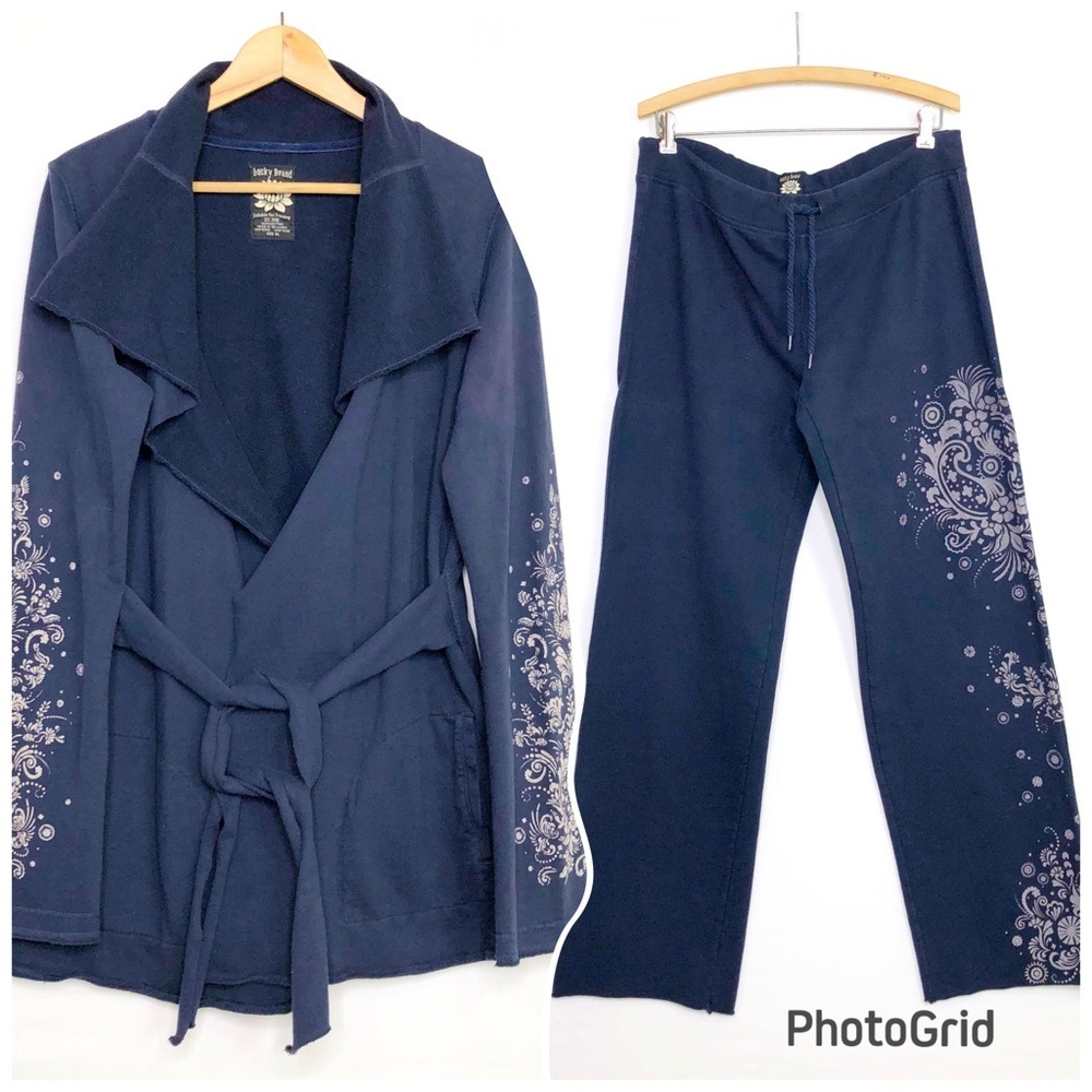 Lucky Brand Y2K navy blue graphic, print, two piece jogger set